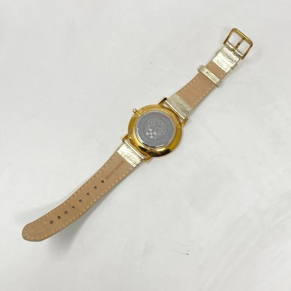 Vince Camuto Women's Watch 40mm Floral Dial Gold Tone Leather New Battery 8.25